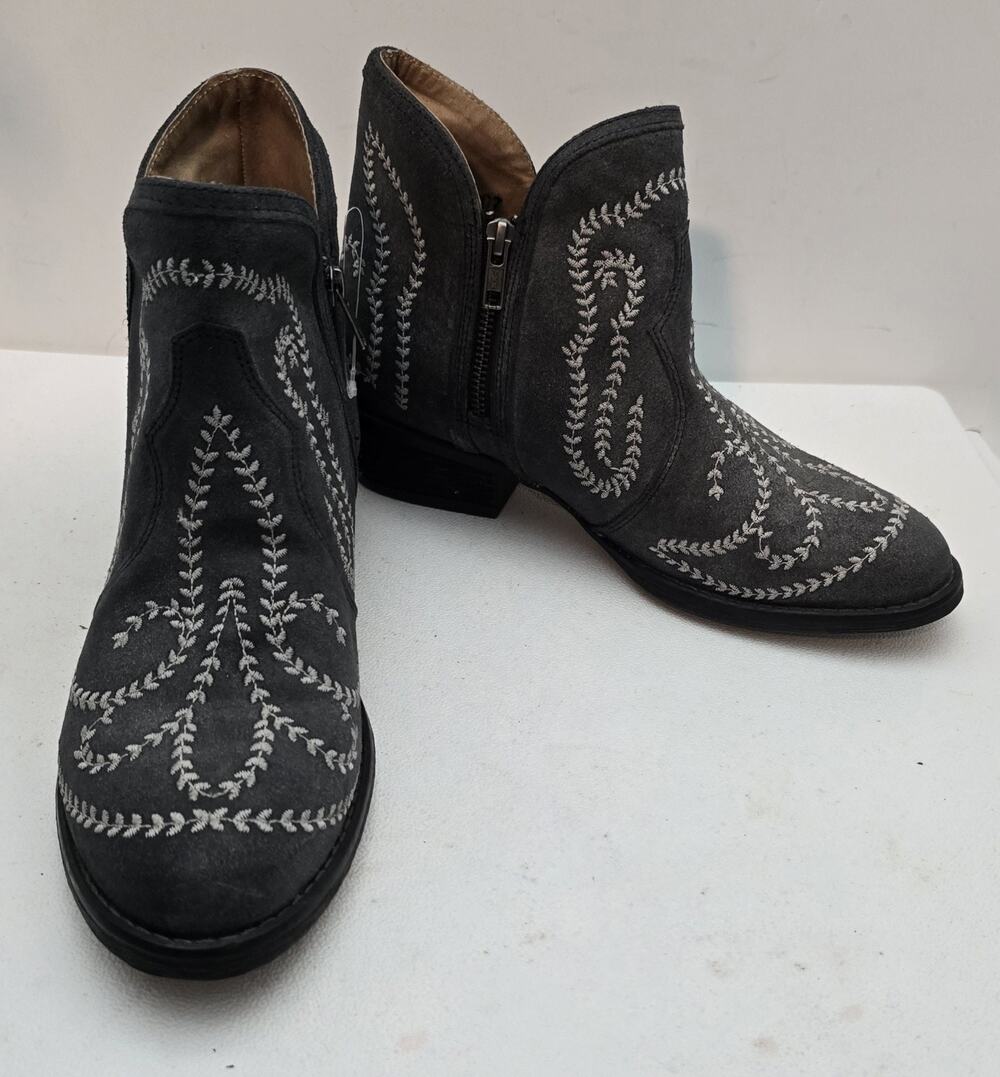Sterling River Leather Cowboy Boots Booties Side Zip Gray Embroidered Women 10 M